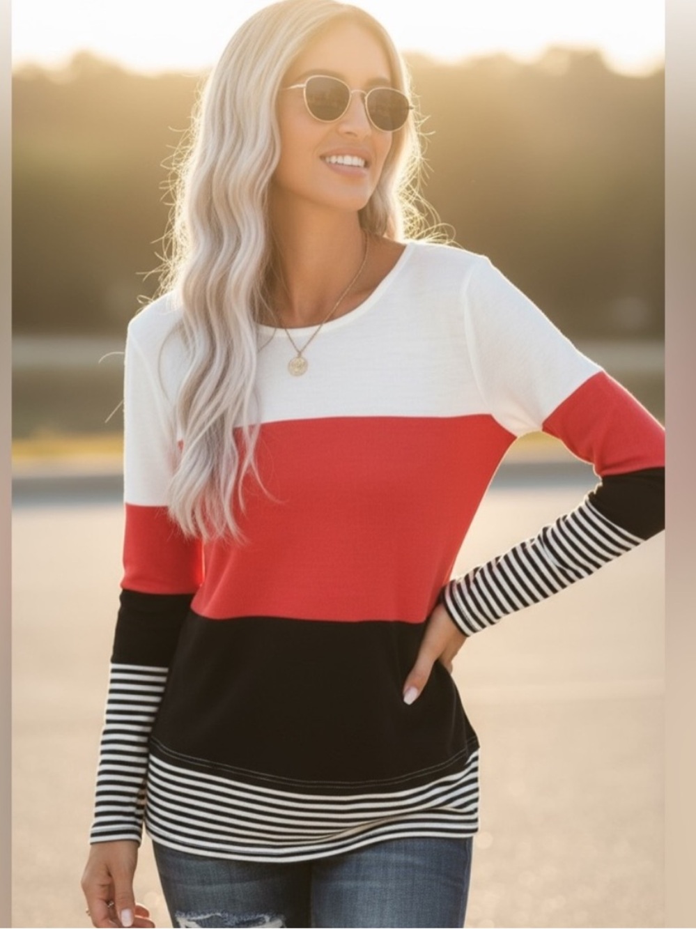 Madison Modern Striped Ribbed Comfy Top•XL-2X